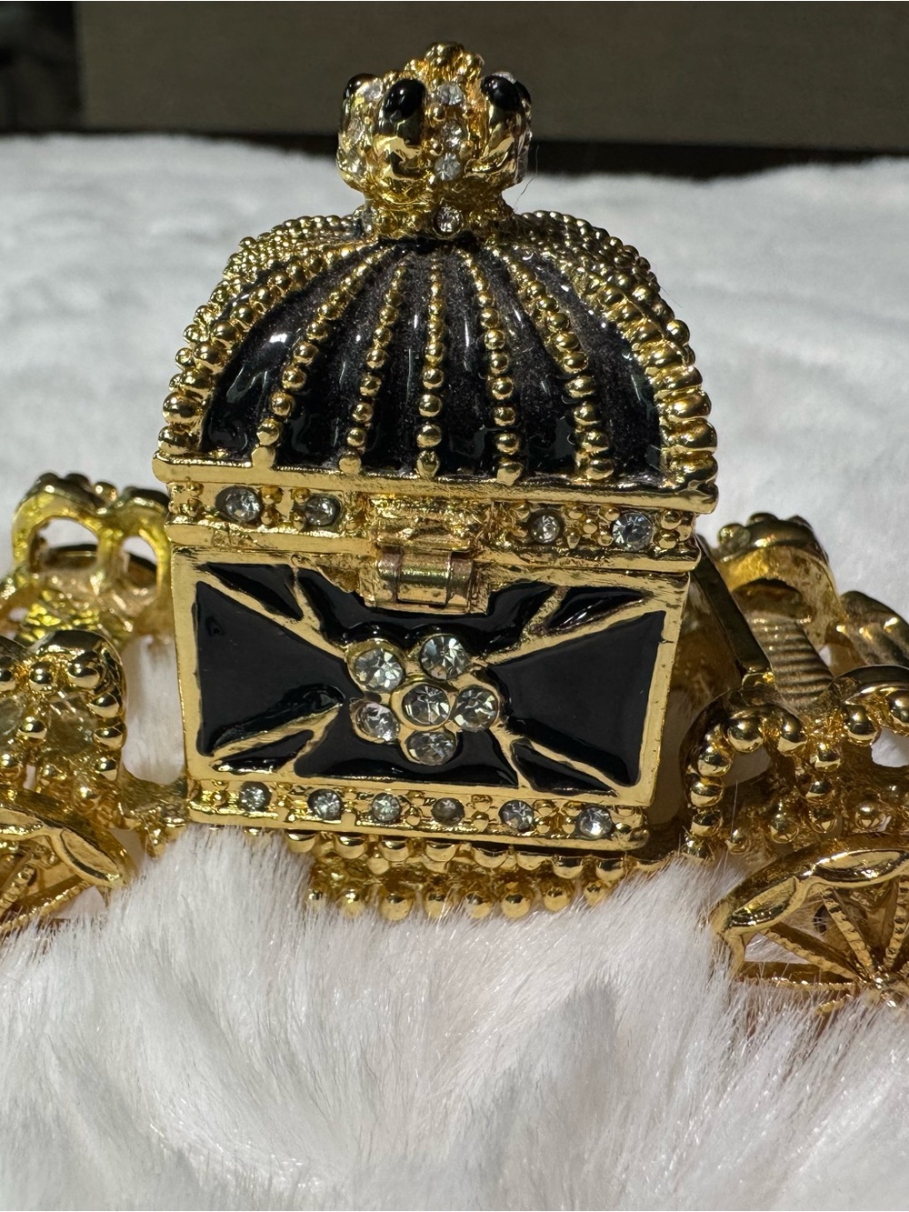 Gold and Black Jeweled Key & Card Holder Charm - Women Accessories vintage